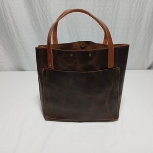 So Retro Original FYG Handcrafted Leather Tote . Coffee In Color